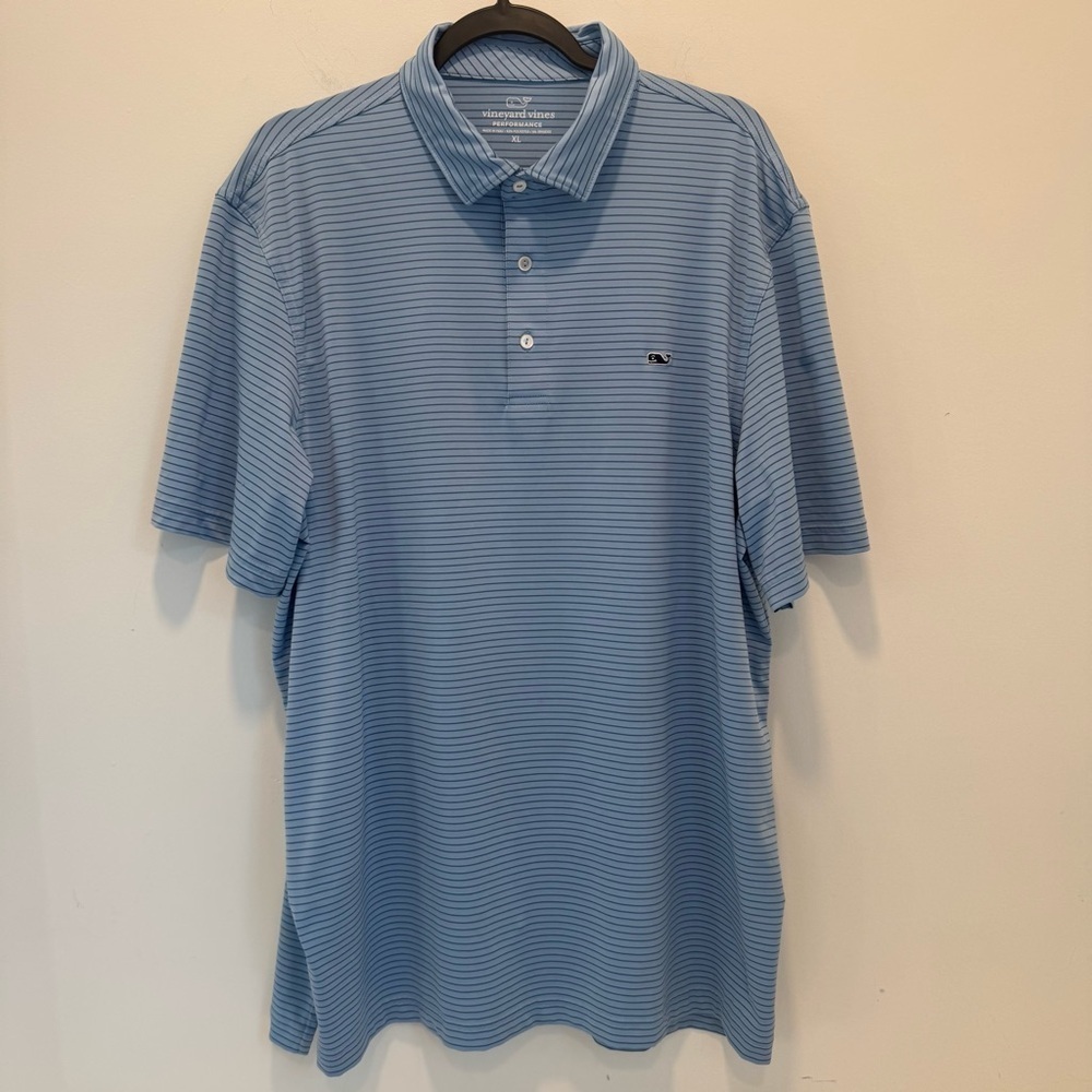 Vineyard Vines Polo Men’s Xl Striped Short-Sleeve Cotton Light blue w/wh…